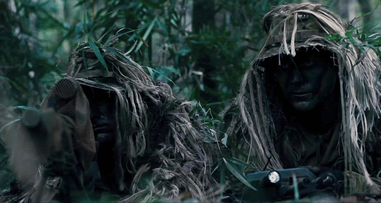 Act Of Valor [2012] Two soldiers, one sniper and one spotter in full camouflage about to take a shot scene