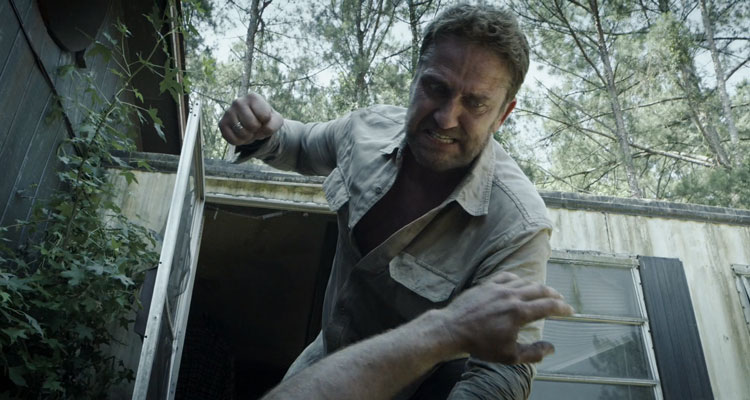 Last Seen Alive 2022 Movie Scene Gerard Butler as Will Spann getting ready to hit a man