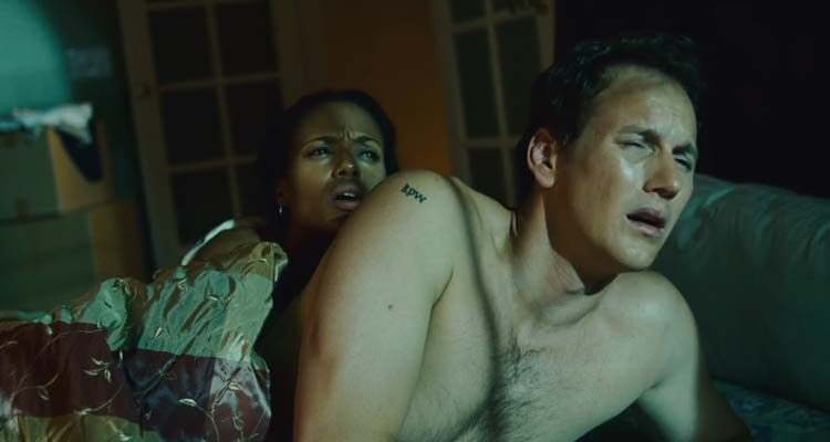 Lakeview Terrace 2008 Movie Scene Patrick Wilson as Chris and Kerry Washington as Lisa woken up by floodlights pointed at their bedroom from their neighbors house