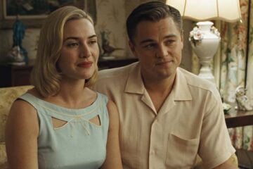 Revolutionary Road 2008 Movie Scene Leonardo DiCaprio as Frank and Kate Winslet as April talking to other couple