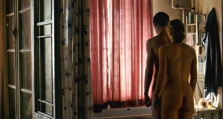The Reader 2008 Movie Scene Kate Winslet as Hanna and David Kross as Michael standing nude next to each other in her bathroom