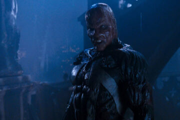 Spawn 1997 Movie Scene Michael Jai White as Al Simmons AKA Spawn standing in the rain in the graveyard
