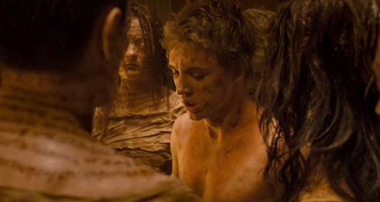 The Haunting in Connecticut 2005 Movie Scene Kyle Gallner as Matt surrounded by dead people with words carved into their skin