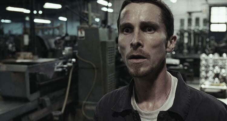 The Machinist 2004 Movie Scene Christian Bale as Trevor Reznik a skinny factory worker not sure if he's having a nightmare