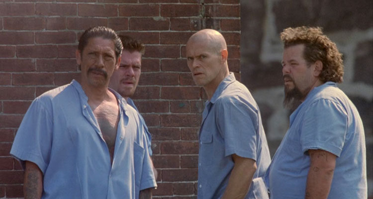 Animal Factory 2000 Movie Scene Willem Dafoe as Earl, Mark Boone Junior as Paul and Danny Trejo as Vito in a prison yard