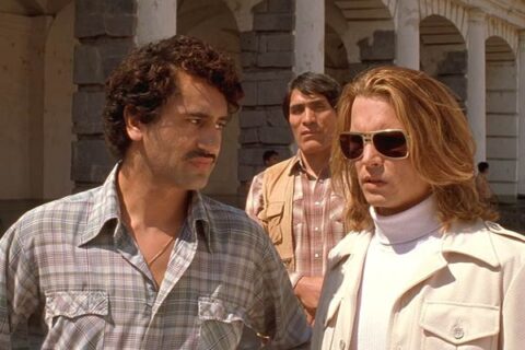 Blow 2001 Movie Scene Johnny Depp as George Jung and Cliff Curtis as Pablo Escobar talking about cocaine smuggling