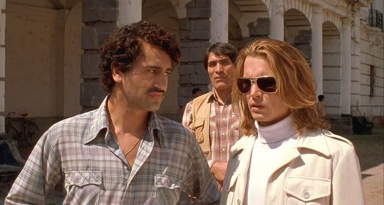 Blow 2001 Movie Scene Johnny Depp as George Jung and Cliff Curtis as Pablo Escobar talking about cocaine smuggling