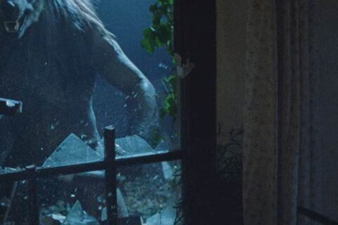 Dog Soldiers 2002 Movie Scene A werewolf broke a window on a house and is trying to get in