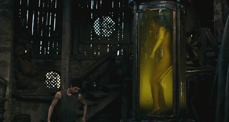Perfume The Story of a Murderer 2006 Movie Scene Ben Whishaw as Jean-Baptiste Grenouille keeping his victim in a giant vat to make a perfume out of her