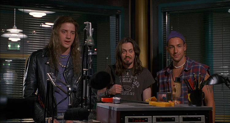 Airheads 1994 Movie Brendan Fraser, Steve Buscemi and Adam Sandler in a radio station