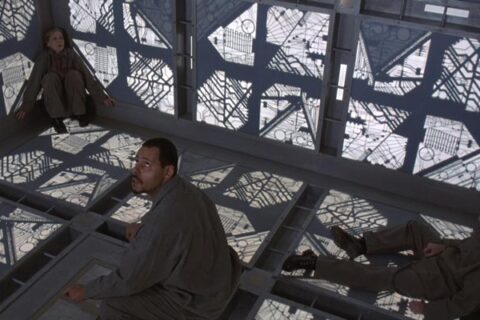 Cube 1997 Movie Scene People trapped in a giant cube waking up for the first time