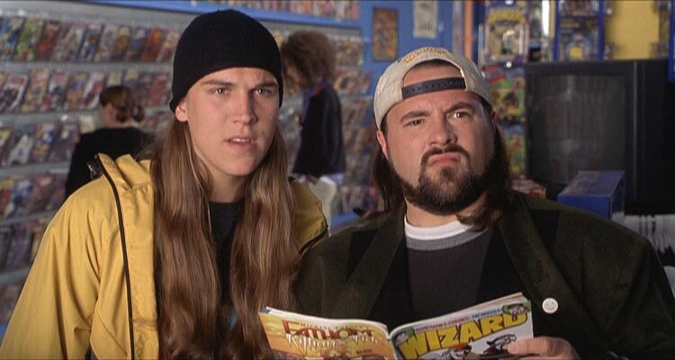 Jay and Silent Bob Strike Back 2001 Movie Scene Jason Mewes as Jay and Kevin Smith as Silent Bob finding out that there's a movie being made about them in a comic book shop