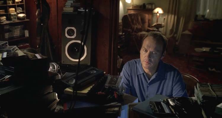White Noise 2005 Movie Scene Michael Keaton as Jonathan Rivers listening for EVPs in an effort to contact his deceased wife