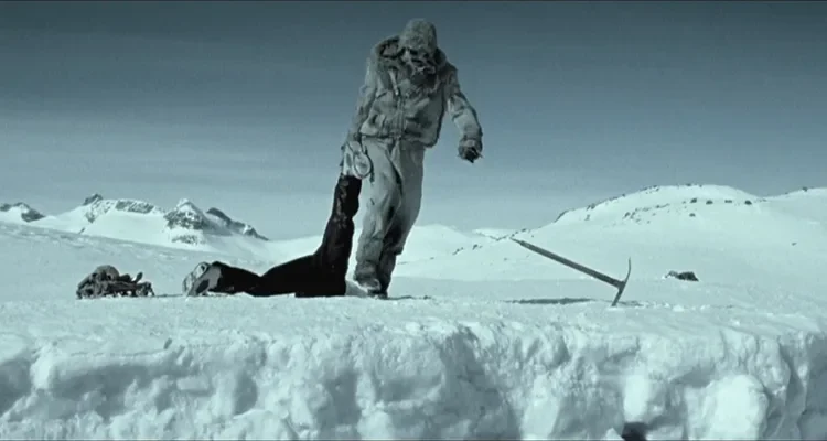 Cold Prey 2006 Movie Scene The killer dragging his victims to a crevasse to dump their bodies there
