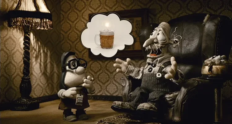 Mary and Max 2009 Movie Scene Toni Collette as Mary talking to her grandpa who wants a beer