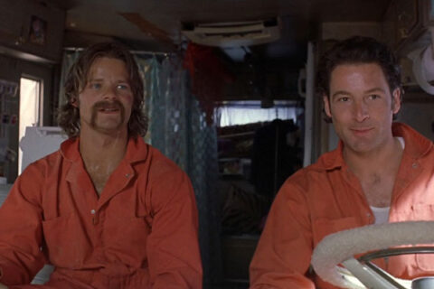 Happy Texas Movie 1999 Scene Jeremy Northam as Harry and Steve Zahn as Wayne as a couple of prisoners on the run