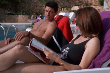 Shooting Elizabeth 1992 Movie Jeff Goldblum and Mimi Rogers by the pool