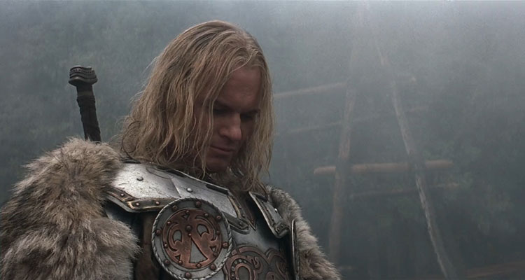 The 13th Warrior 1999 Movie Scene Vladimir Kulich as Buliwyf, the Viking leader in an armor and furry coat
