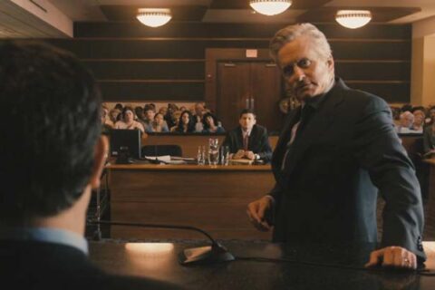 Beyond a Reasonable Doubt 2009 Movie Scene Michael Douglas as Mark Hunter questioning Jesse Metcalfe as C.J. Nicholas in the courtroom