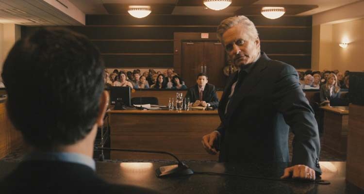 Beyond a Reasonable Doubt 2009 Movie Scene Michael Douglas as Mark Hunter questioning Jesse Metcalfe as C.J. Nicholas in the courtroom