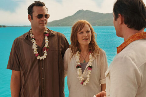 Couples Retreat Movie 2009 Scene Vince Vaughn as Dave and Malin Akerman as Ronnie arriving at the island resort