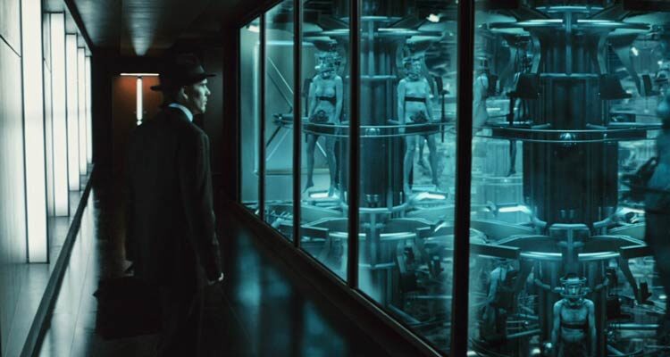 Daybreakers 2009 Movie Scene Ethan Hawke as Edward Dalton looking at a farm of humans constantly being drained of their blood for vampires to feed on it