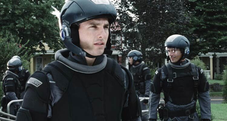 Minority Report 2002 Movie Scene Tom Cruise as John Anderton in his police precrime uniform with the rest of the squad