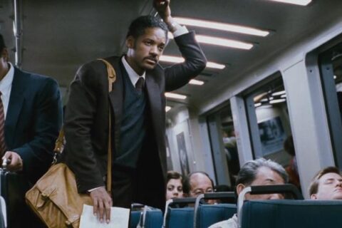 The Pursuit of Happyness 2006 Movie Scene Will Smith as Chris Gardner in a metro on his way to his internship