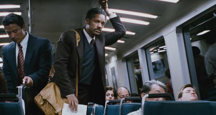 The Pursuit of Happyness 2006 Movie Scene Will Smith as Chris Gardner in a metro on his way to his internship