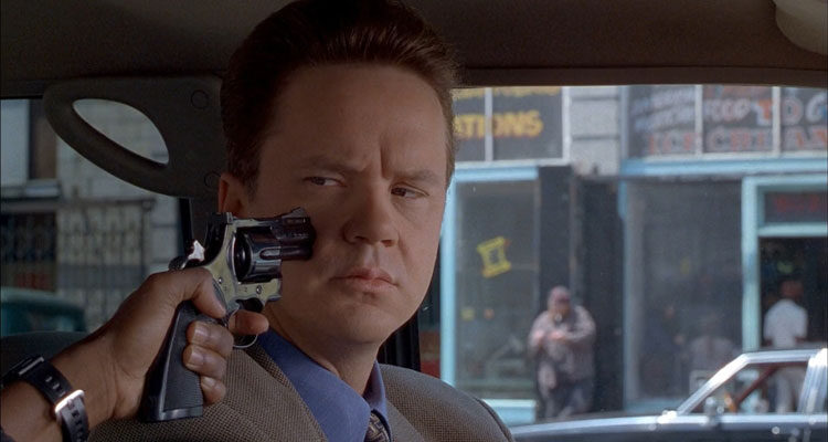 Nothing to Lose 1997 Movie Scene Tim Robbins as Nick Beam with a gun pointed at his face
