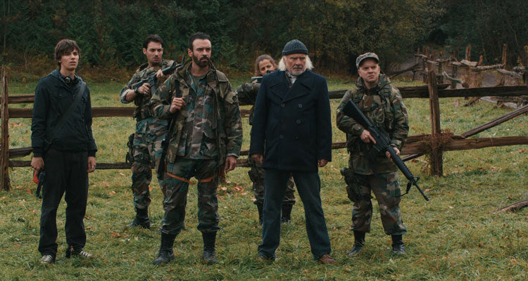 Survival of the Dead 2009 Movie Scene Alan Van Sprang as Sarge, Kenneth Welsh as O'Flynn and the rest of the soldiers for the first time on the island