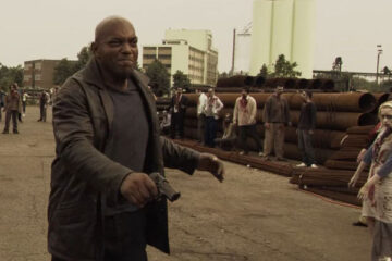 Zone of the Dead 2009 Movie Scene Ken Foree as Agent Mortimer Reyes fighting zombies at the train station