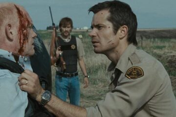 The Crazies 2010 Movie Scene Timothy Olyphant as David questioning Glenn Morshower as Intelligence Officer with Joe Anderson as Russell