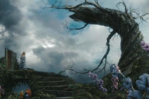 Alice in Wonderland 2010 Movie Scene Mia Wasikowska as Alice stepping into the Wonderland for the first time