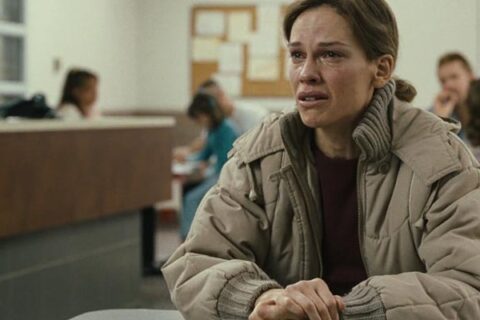 Conviction 2010 Movie Scene Hilary Swank as Betty Anne Waters crying after her brother is taken away to jail