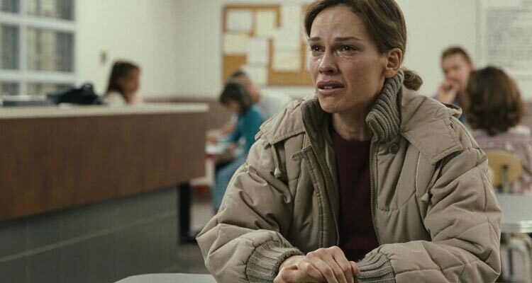 Conviction 2010 Movie Scene Hilary Swank as Betty Anne Waters crying after her brother is taken away to jail