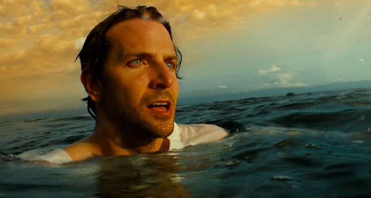 Limitless 2011 Movie Scene Bradley Cooper as Eddie Morra high on drugs just after he jumped off a cliff