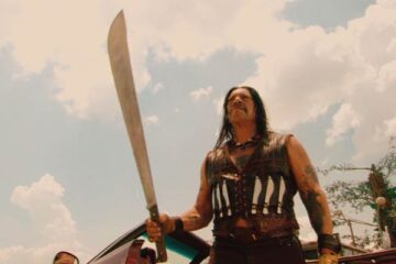 Machete 2010 Movie Scene Danny Trejo as Machete holding a huge machete