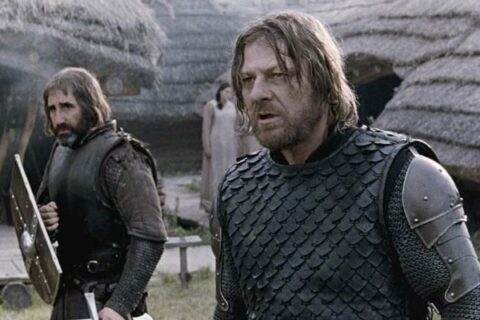 Black Death 2010 Movie Scene Sean Bean as Ulrich and John Lynch as Wolfstan first entering the village without the plague