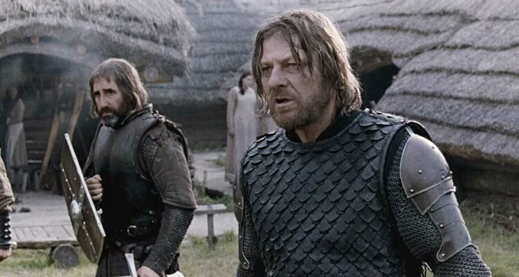 Black Death 2010 Movie Scene Sean Bean as Ulrich and John Lynch as Wolfstan first entering the village without the plague