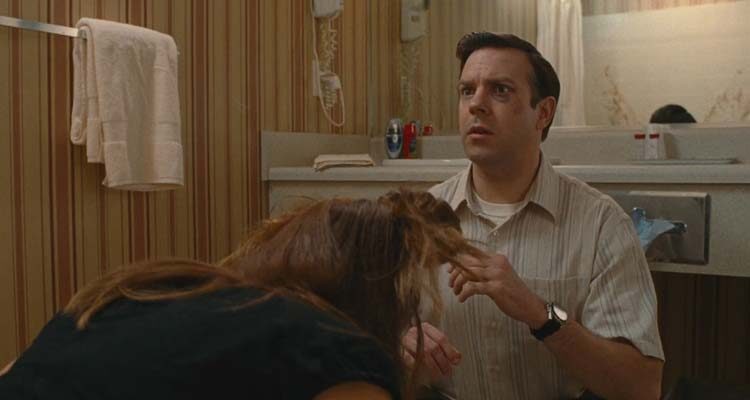 Hall Pass 2011 Movie Scene Jason Sudeikis as Fred in the toilet trying to hook up with a girl