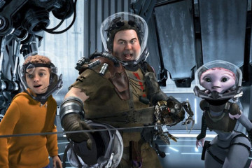 Mars Needs Moms 2011 Movie Milo, Gribble and Ki using a lasso to fight the Martians scene