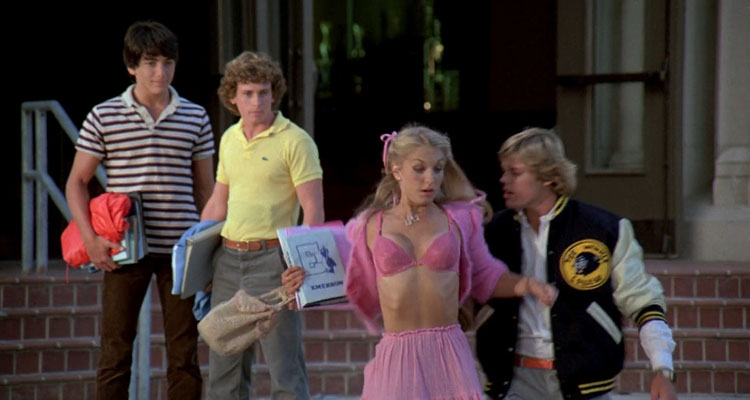 Zapped 1982 Movie Scene Scott Baio as Barney using his telekinetic powers to open Heather Thomas as Jane Mitchell's pink swearer revealing a pink bra