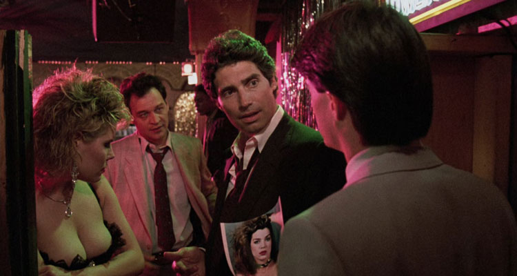 The Hidden 1987 Movie Scene Michael Nouri as Tom Beck and Ed O'Ross as Cliff asking questions in the strip club