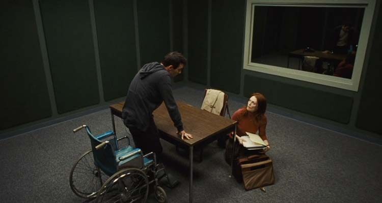 Shelter 2010 Movie Scene Jonathan Rhys Meyers as David standing up from his wheelchair to prove to Julianne Moore as Cara Harding he's now a different person