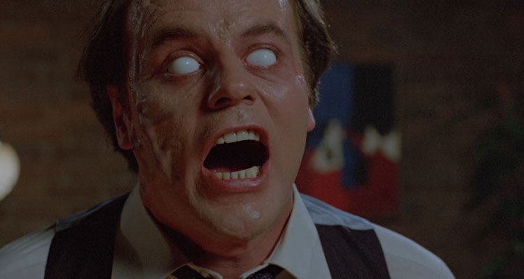 Scanners 1982 Movie Scene Michael Ironside as Revok screaming with his eyes completely white
