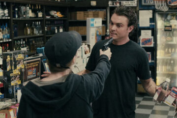 The Perfect Host 2010 Movie Scene Clayne Crawford as John Taylor getting robbed in a store