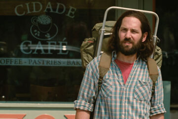 Our Idiot Brother 2011 Movie Scene Paul Rudd as Ned with his backpack after being kicked out of his farm
