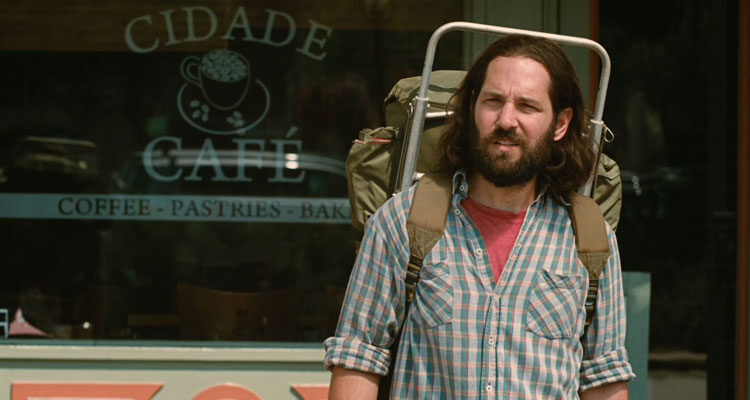 Our Idiot Brother 2011 Movie Scene Paul Rudd as Ned with his backpack after being kicked out of his farm