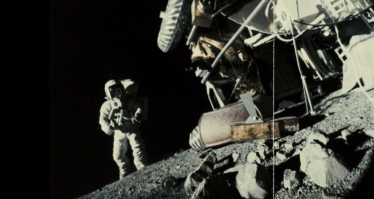 Apollo 18 2011 Movie Scene Astronauts next to the broken rover on the surface of the Moon